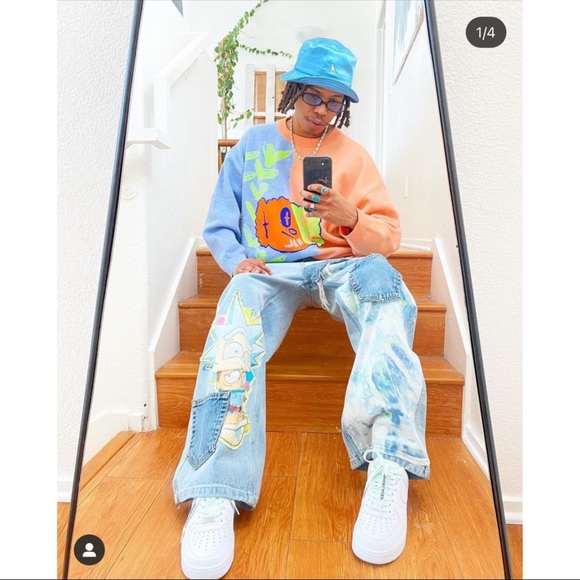 TAKA ORIGINAL Orange & Purple Neon Green Unisex Knit Jumper Sweater Casual Sz L - Picture 4 of 15